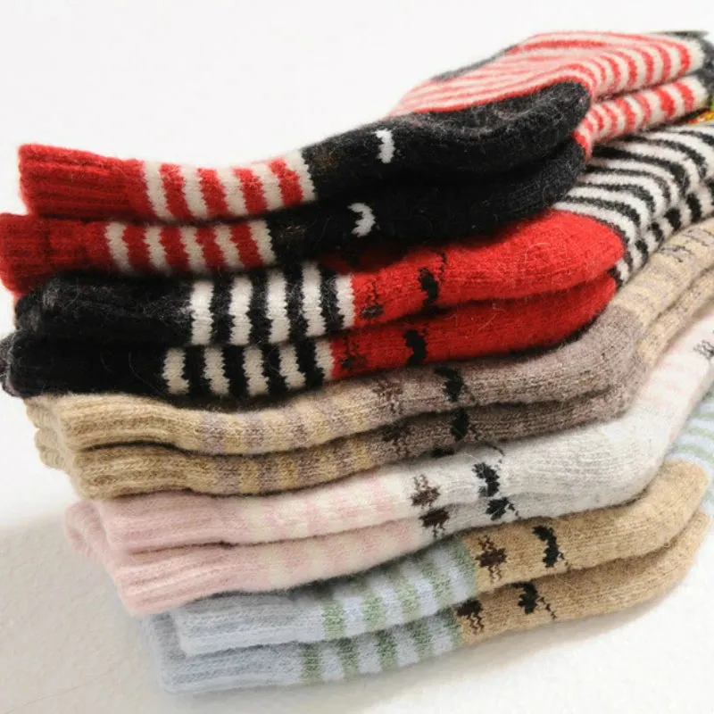 5 Pair Lot Winter Kids Cotton Children Animal Socks Set Cat Cute Thick Wool Socks Lot Stripe Funny Short Baby Boys Girls Warm Soft