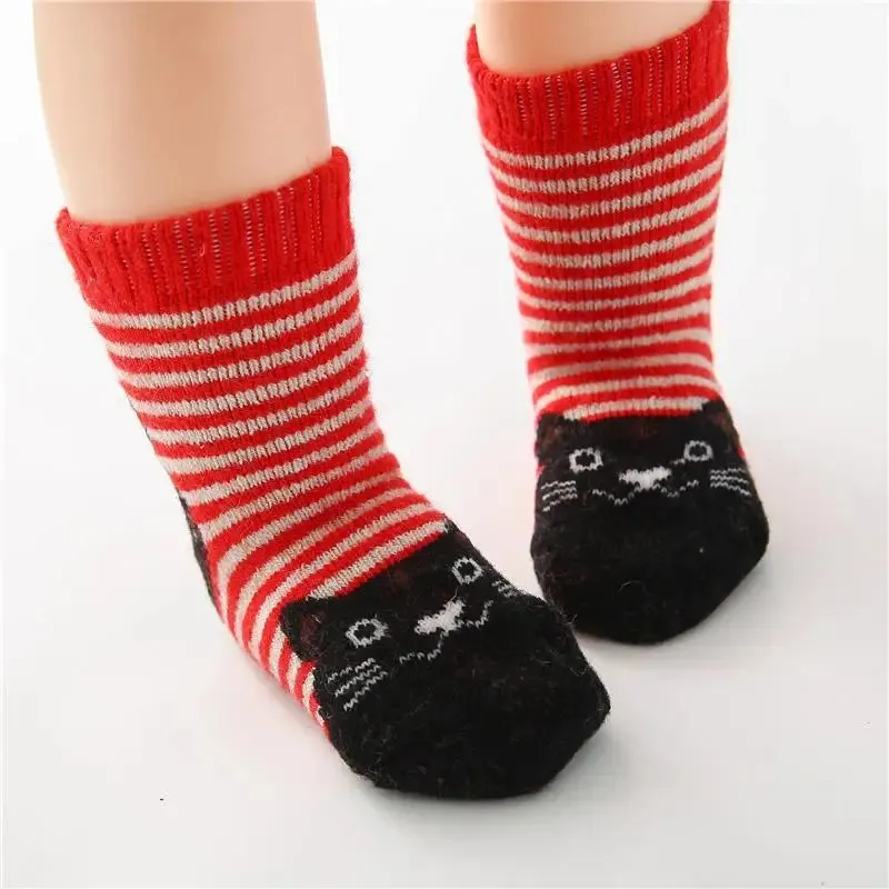 5 Pair Lot Winter Kids Cotton Children Animal Socks Set Cat Cute Thick Wool Socks Lot Stripe Funny Short Baby Boys Girls Warm Soft