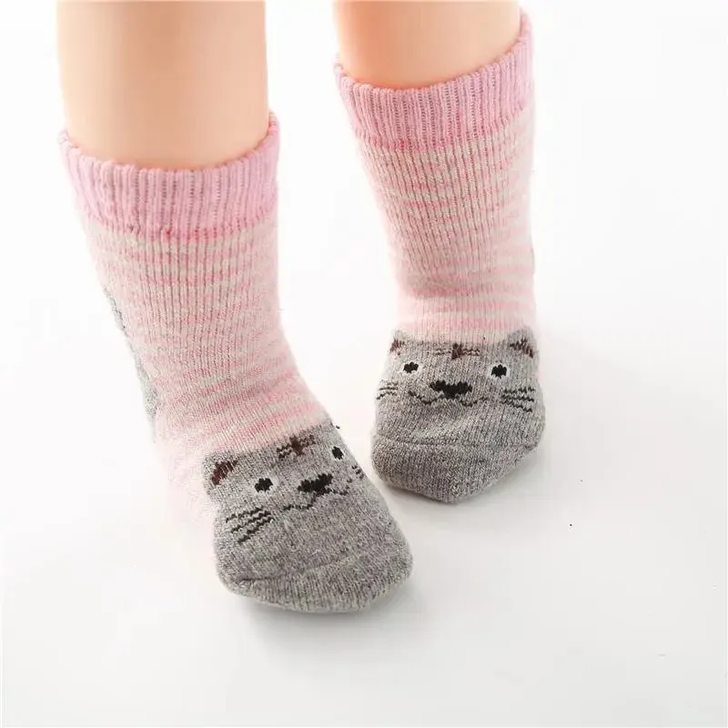 5 Pair Lot Winter Kids Cotton Children Animal Socks Set Cat Cute Thick Wool Socks Lot Stripe Funny Short Baby Boys Girls Warm Soft