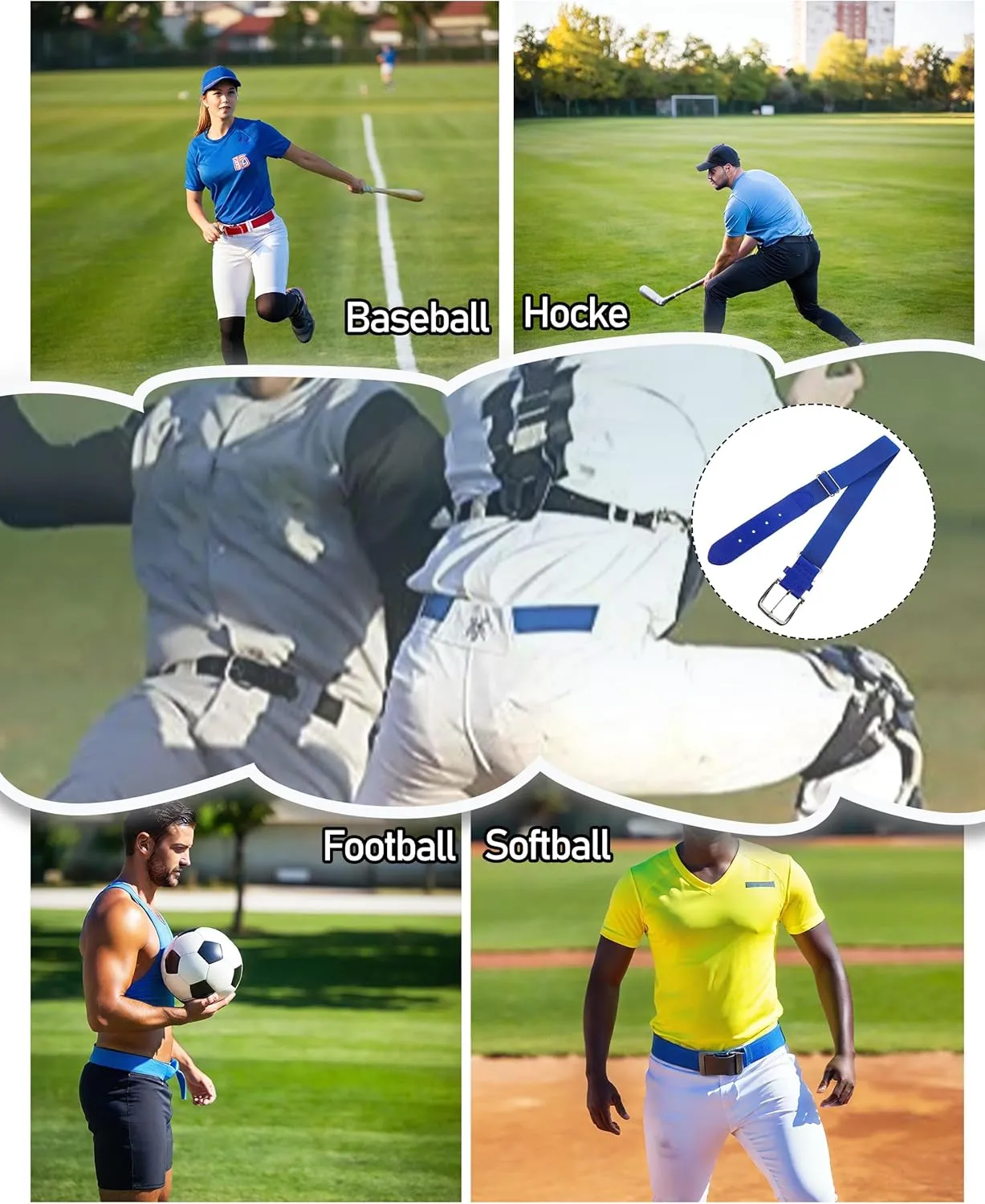Adjustable Baseball Belt for Youth Adults, 1.38" Sport Uniform Elastic Belt with Alloy Buckle for Softball Fastpitch