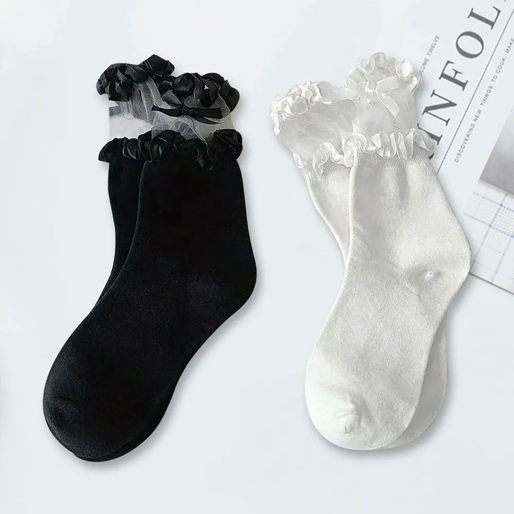Bonnyshow 2/5 Pairs Women Princess Lace Socks Vintage Ladies Girl Ruffle Ankle Princess Ladies Cute Socks With Lace Pile Female Socks