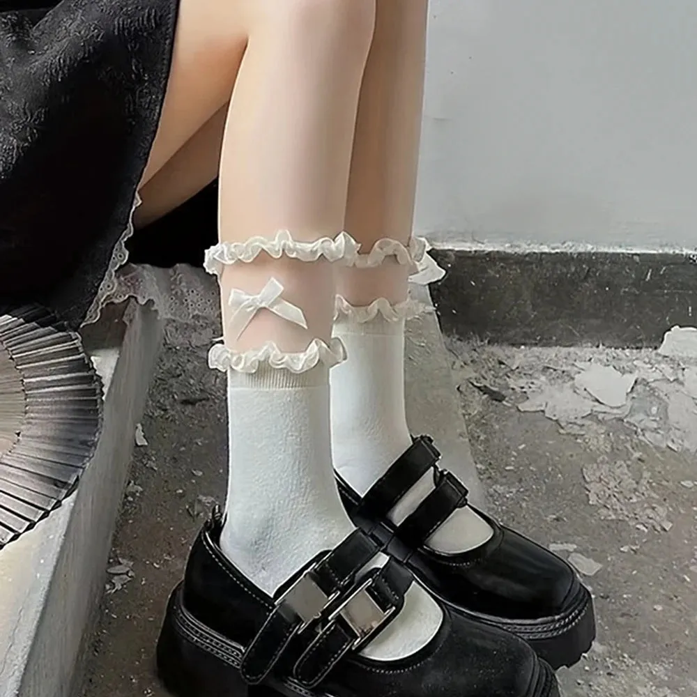 Bonnyshow 2/5 Pairs Women Princess Lace Socks Vintage Ladies Girl Ruffle Ankle Princess Ladies Cute Socks With Lace Pile Female Socks