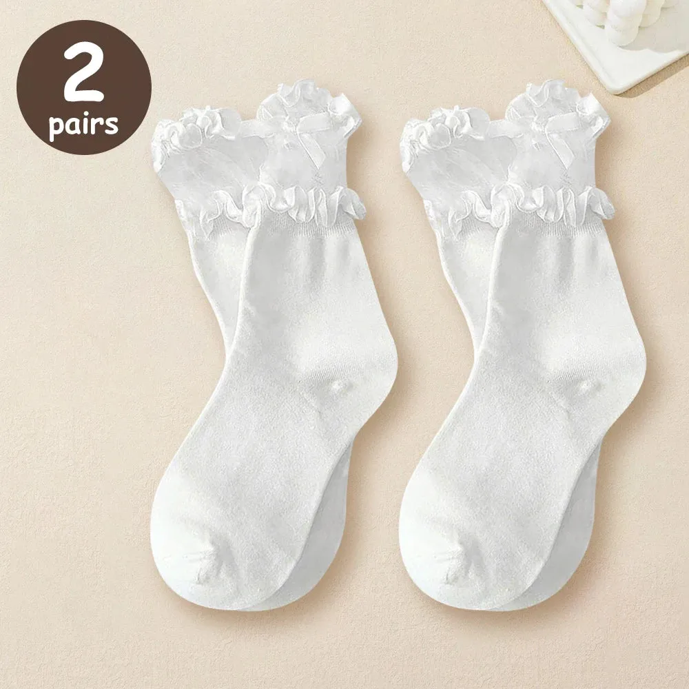 Bonnyshow 2/5 Pairs Women Princess Lace Socks Vintage Ladies Girl Ruffle Ankle Princess Ladies Cute Socks With Lace Pile Female Socks