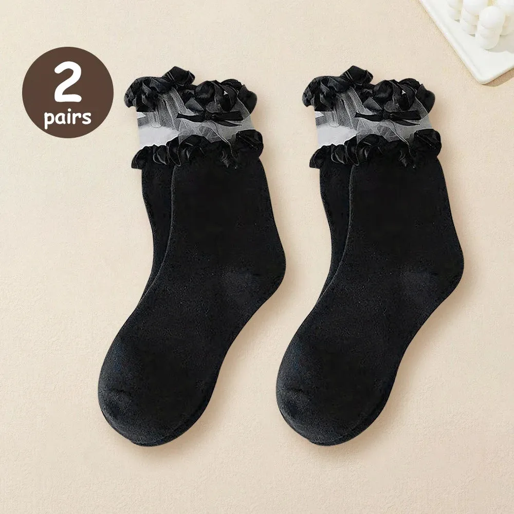 Bonnyshow 2/5 Pairs Women Princess Lace Socks Vintage Ladies Girl Ruffle Ankle Princess Ladies Cute Socks With Lace Pile Female Socks