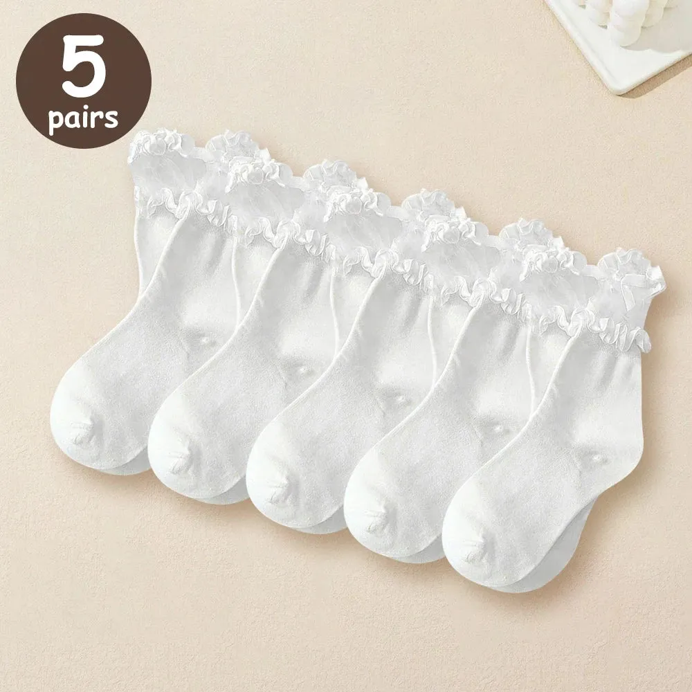 Bonnyshow 2/5 Pairs Women Princess Lace Socks Vintage Ladies Girl Ruffle Ankle Princess Ladies Cute Socks With Lace Pile Female Socks