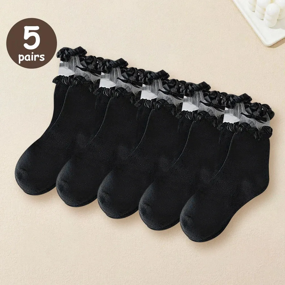 Bonnyshow 2/5 Pairs Women Princess Lace Socks Vintage Ladies Girl Ruffle Ankle Princess Ladies Cute Socks With Lace Pile Female Socks