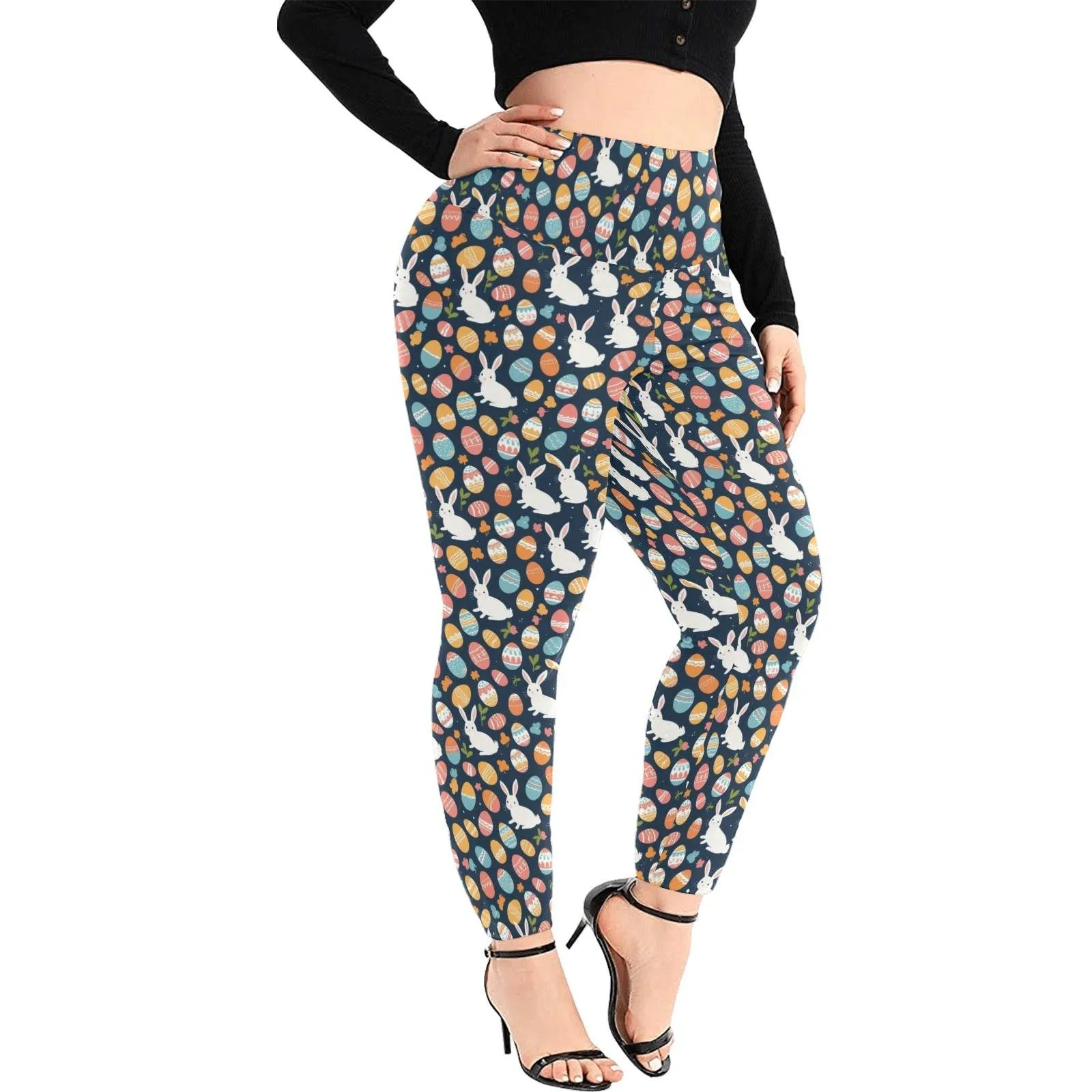 Bunny Eggs Women's Plus Size High Waited Leggings Women's High Waist Leggings(Plus Size)(ModelL45)