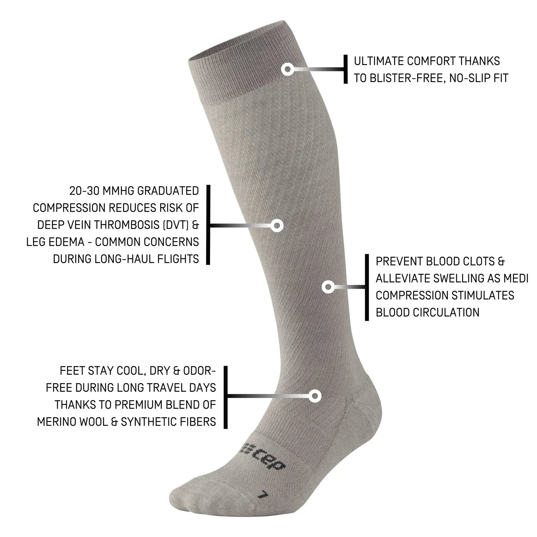 CEP | Flight Compression Socks | Women's | Light Grey