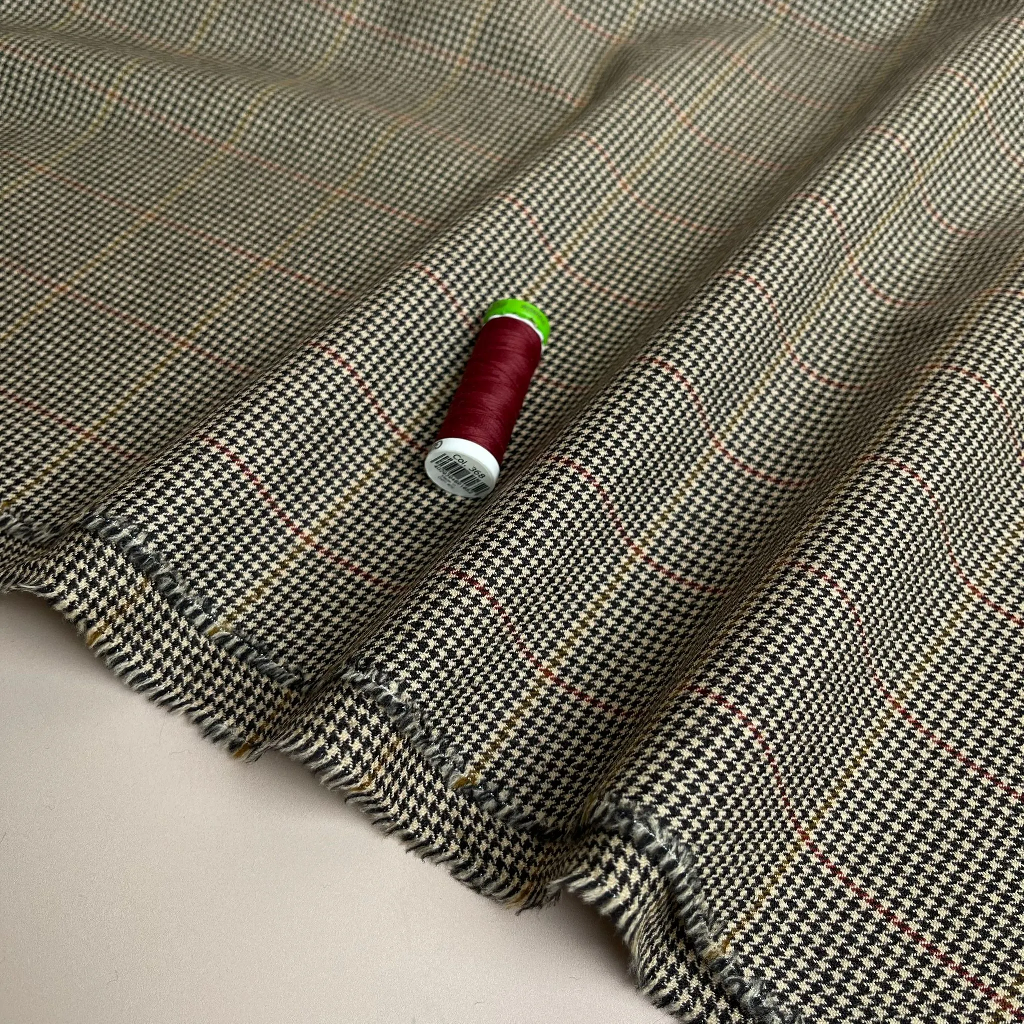 Deadstock Pure Wool Puppytooth Check Suiting Fabric