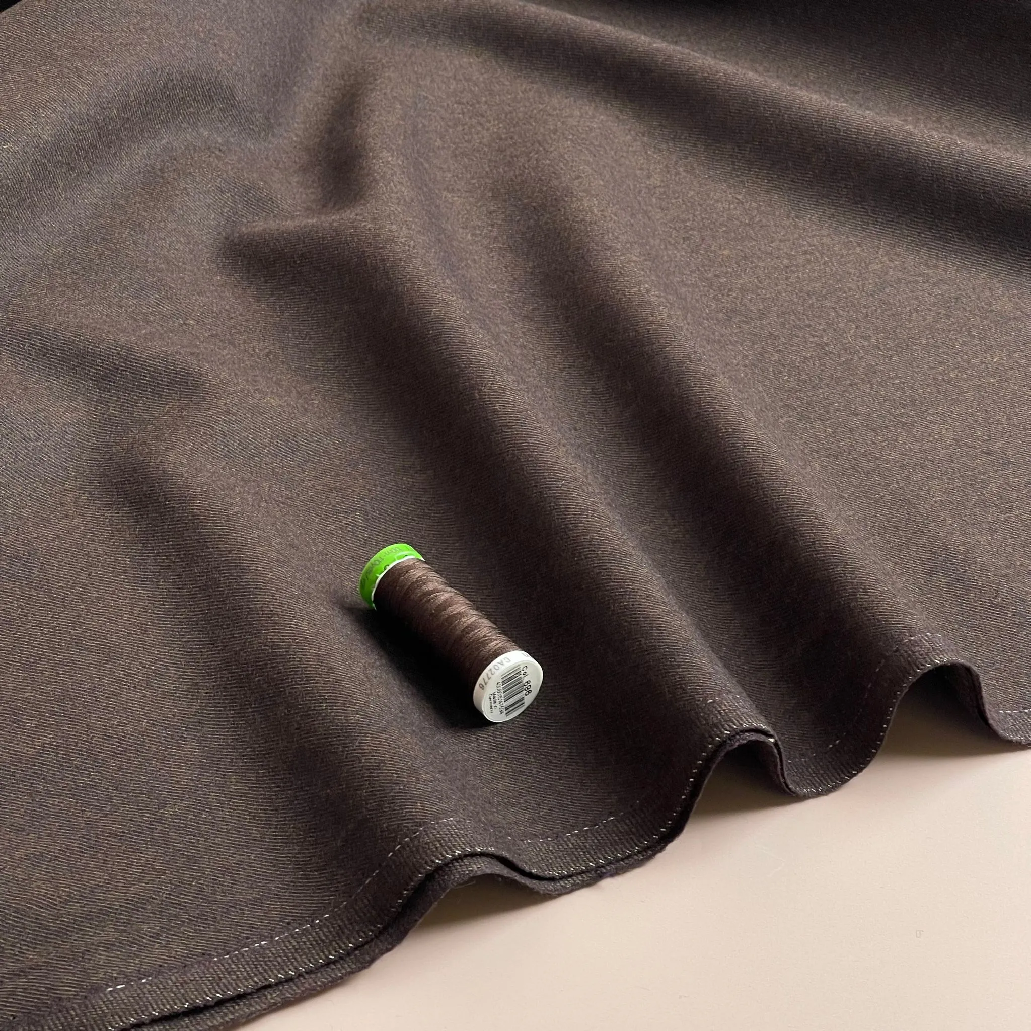 Deadstock Wool Flannel Suiting Fabric in Chocolate Brown