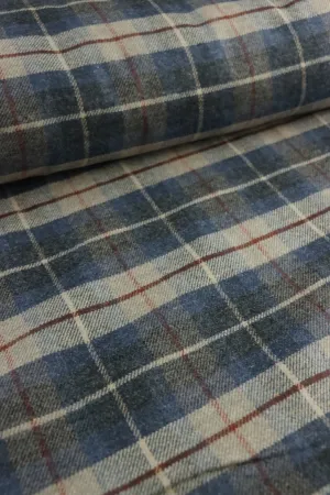 Denim & Light Taupe Plaid Mid-Weight Woven Wool
