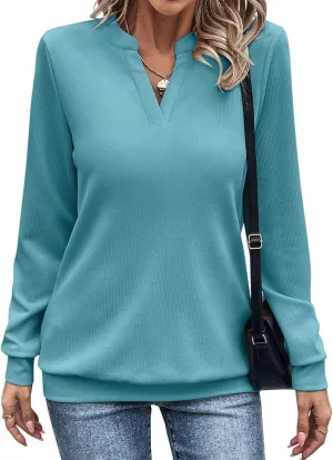 EADINVE Womens V Neck Long Sleeve Sweatshirts Lightweight Pullover Cute Fashion Cute Fall Clothes Tunic Tops 2025