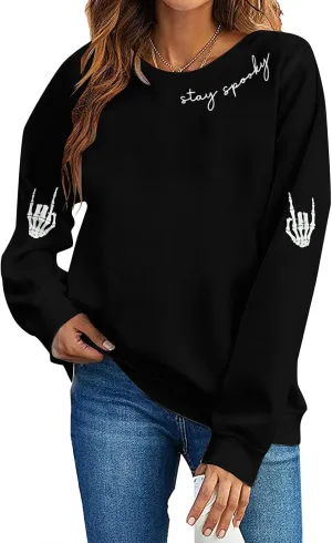 HEBBE Spooky Season Sweatshirts Halloween Ghost Sweatshirt Women - Halloween Graphic Crewneck Tops Casual Sweater