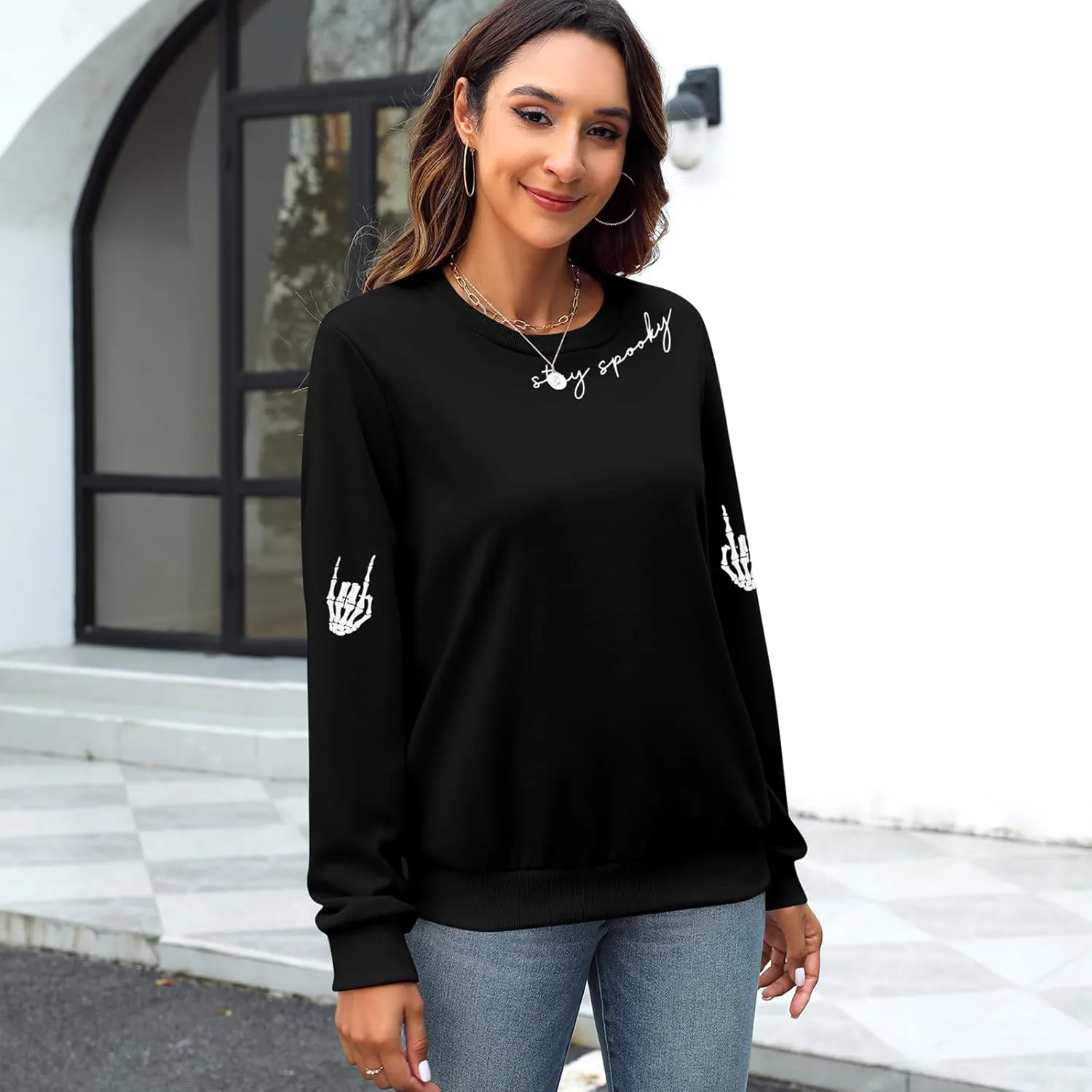 HEBBE Spooky Season Sweatshirts Halloween Ghost Sweatshirt Women - Halloween Graphic Crewneck Tops Casual Sweater
