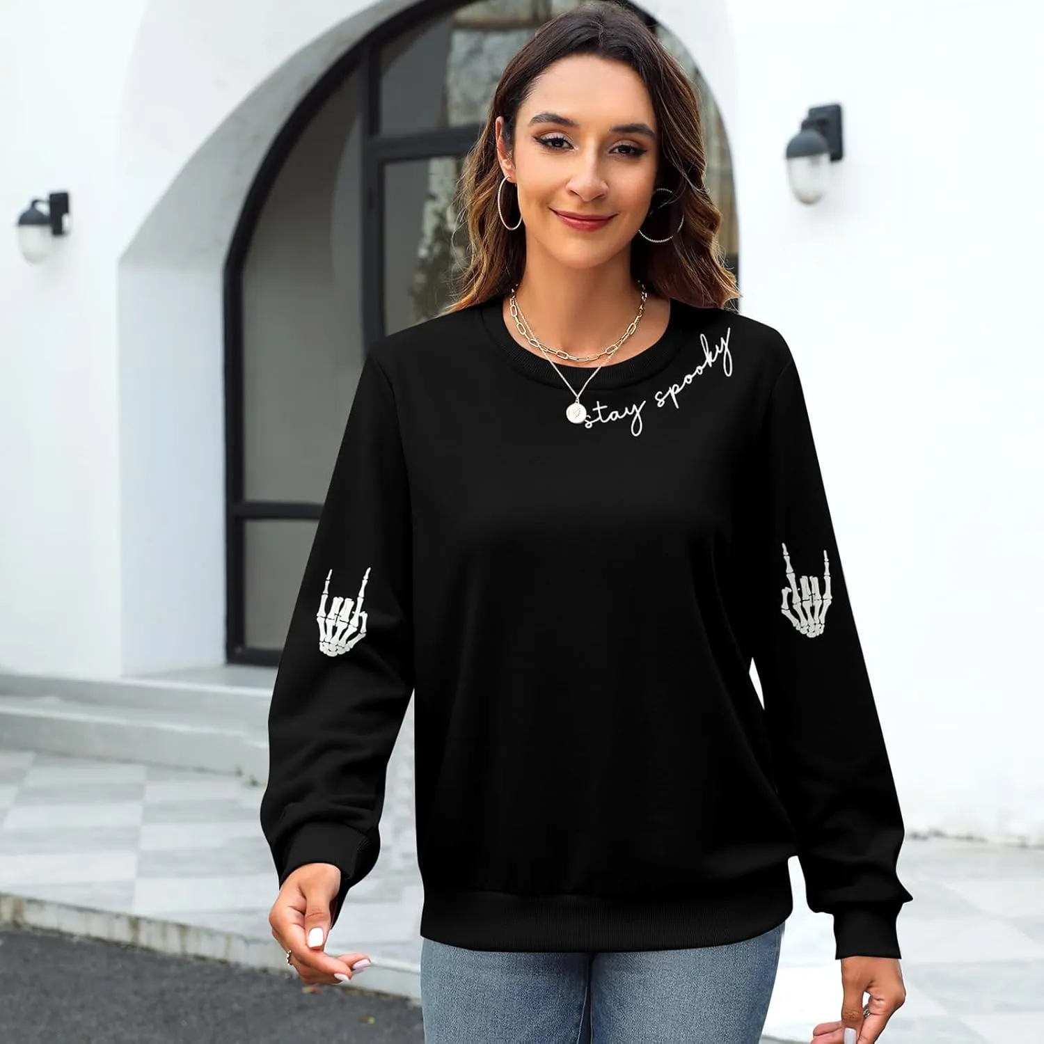 HEBBE Spooky Season Sweatshirts Halloween Ghost Sweatshirt Women - Halloween Graphic Crewneck Tops Casual Sweater