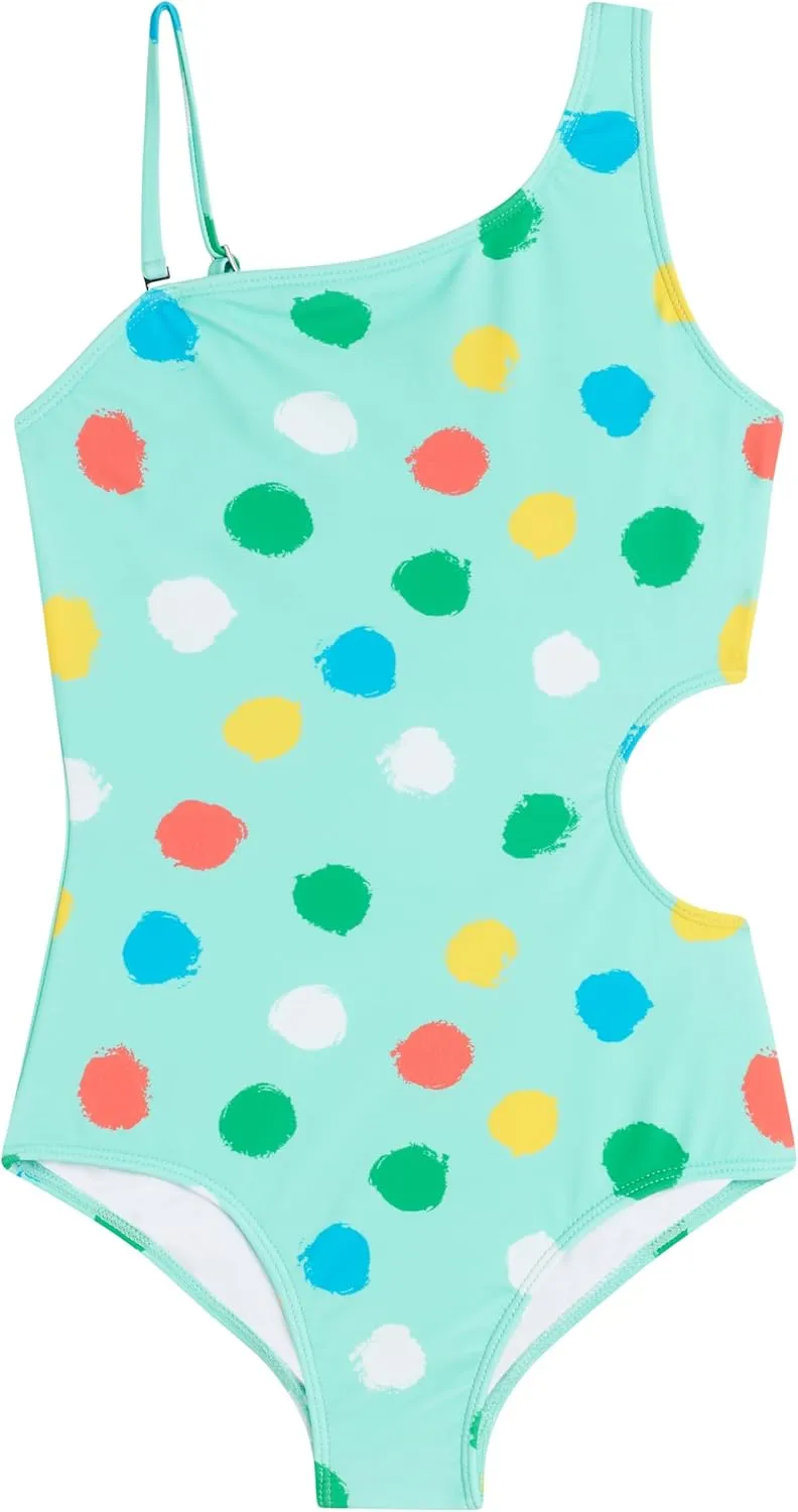 Kanu Surf Girls' Cori Beach Sport One Shoulder Side Cut UPF 50 1pc Swimsuit