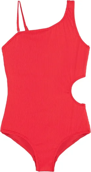 Kanu Surf Girls' Cori Beach Sport One Shoulder Side Cut UPF 50 1pc Swimsuit