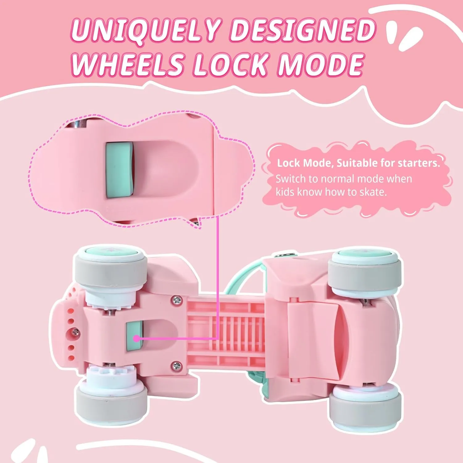 Kids Children's Adjustable Quad Roller Skates Wheels Lock Boys Girls Roller Skate for Beginners Toddlers Baby