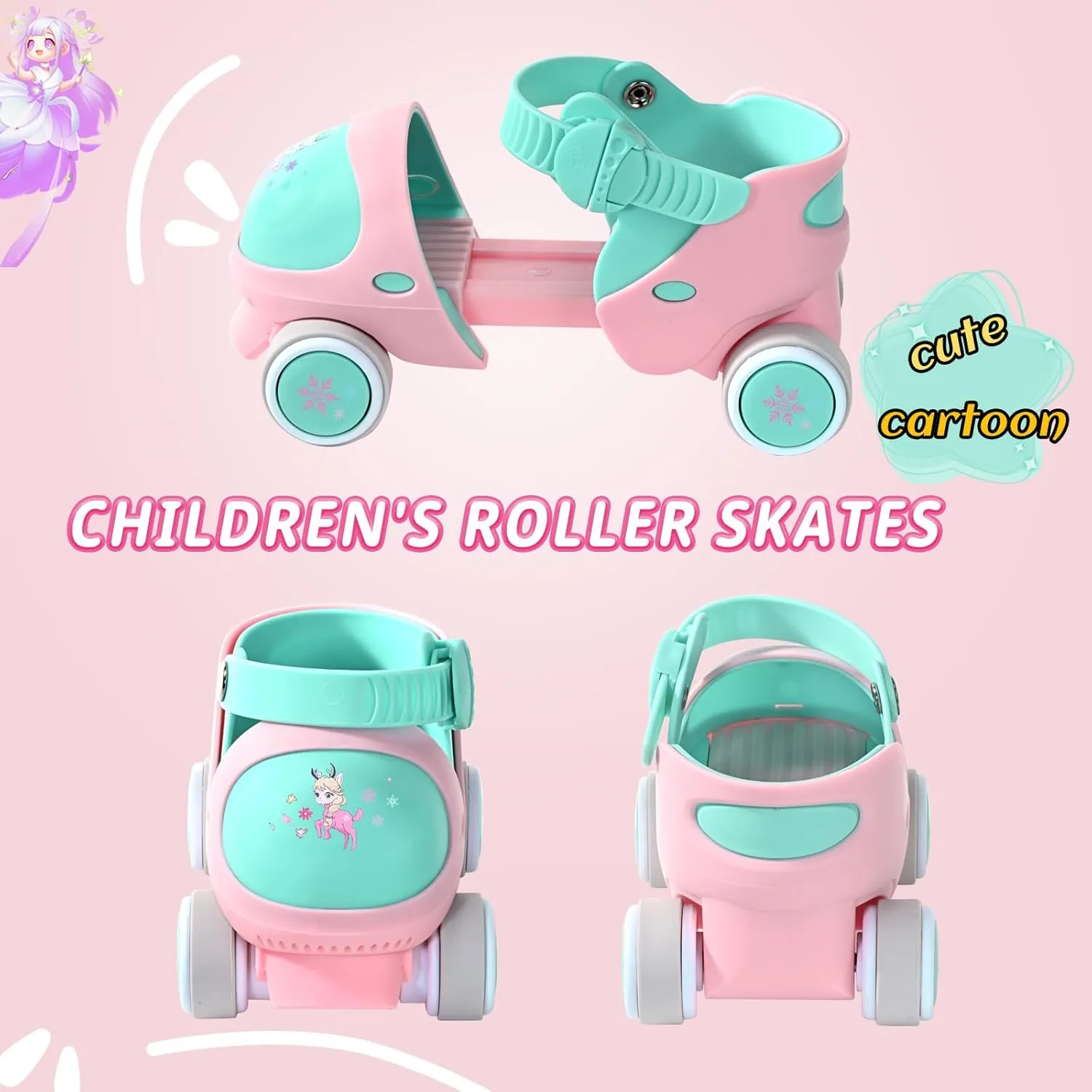 Kids Children's Adjustable Quad Roller Skates Wheels Lock Boys Girls Roller Skate for Beginners Toddlers Baby