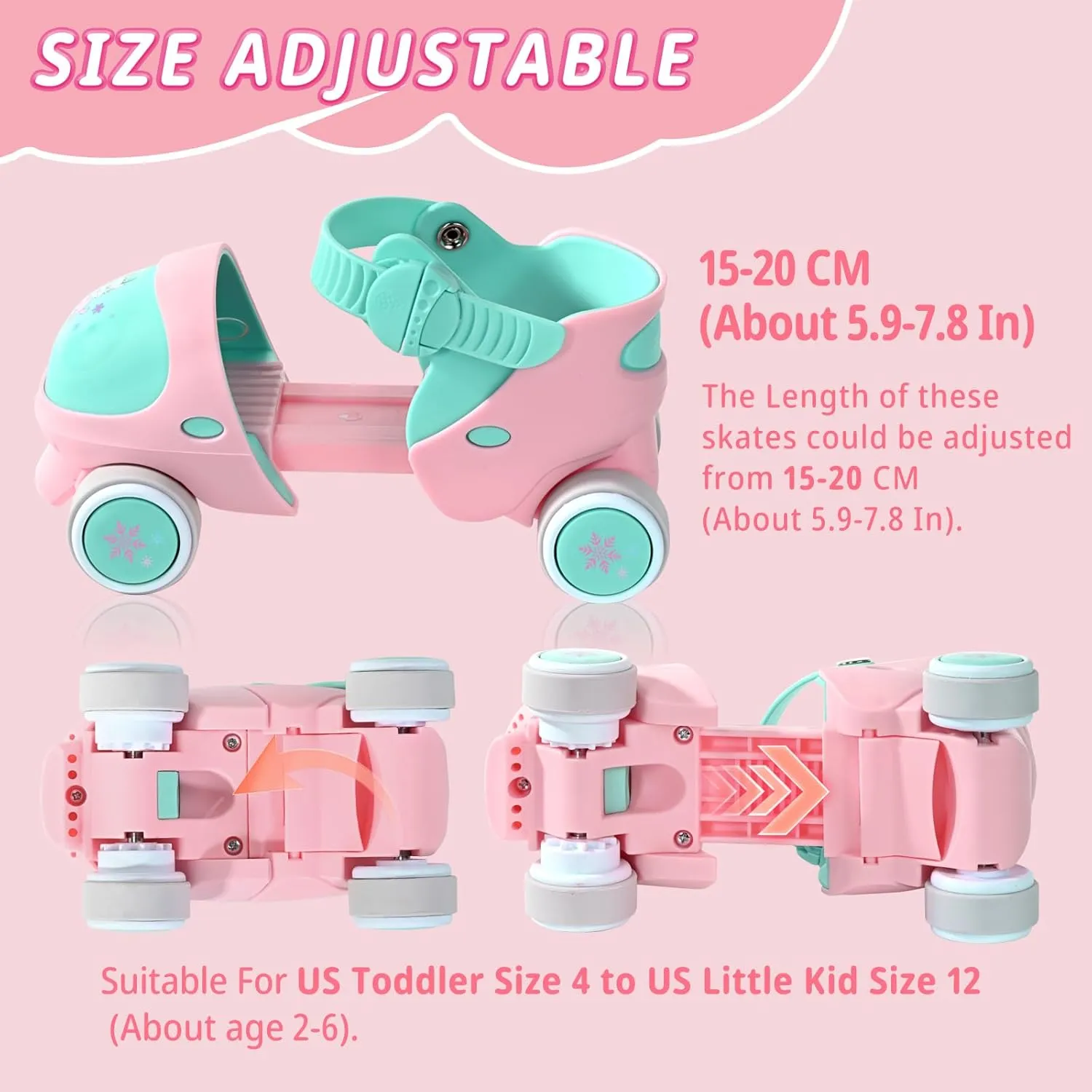 Kids Children's Adjustable Quad Roller Skates Wheels Lock Boys Girls Roller Skate for Beginners Toddlers Baby