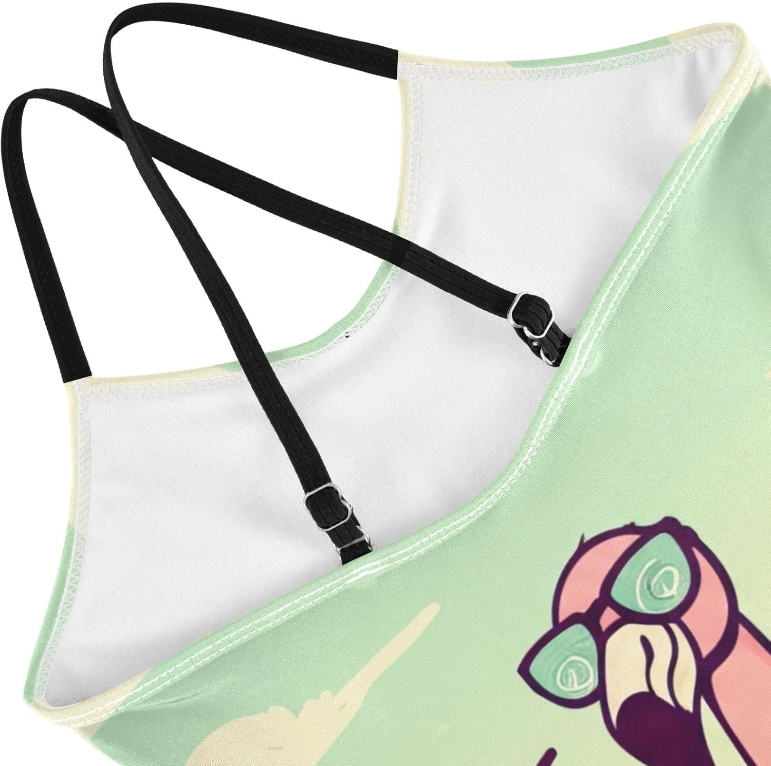 Kids Swim Suits Beach Swimsuit 3-10 Y with Adjustable Shoulder Strap, Flamingo Inflatable Raft Green