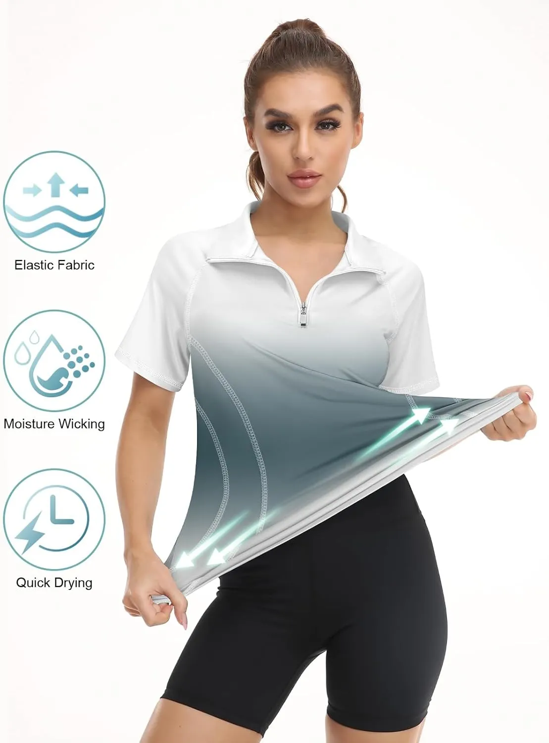 Koscacy Womens Quarter Zip Polo Shirts Short Sleeve Quick Dry Golf Tennis Athletic Tops (S-2XL)
