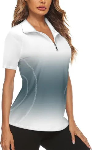 Koscacy Womens Quarter Zip Polo Shirts Short Sleeve Quick Dry Golf Tennis Athletic Tops (S-2XL)