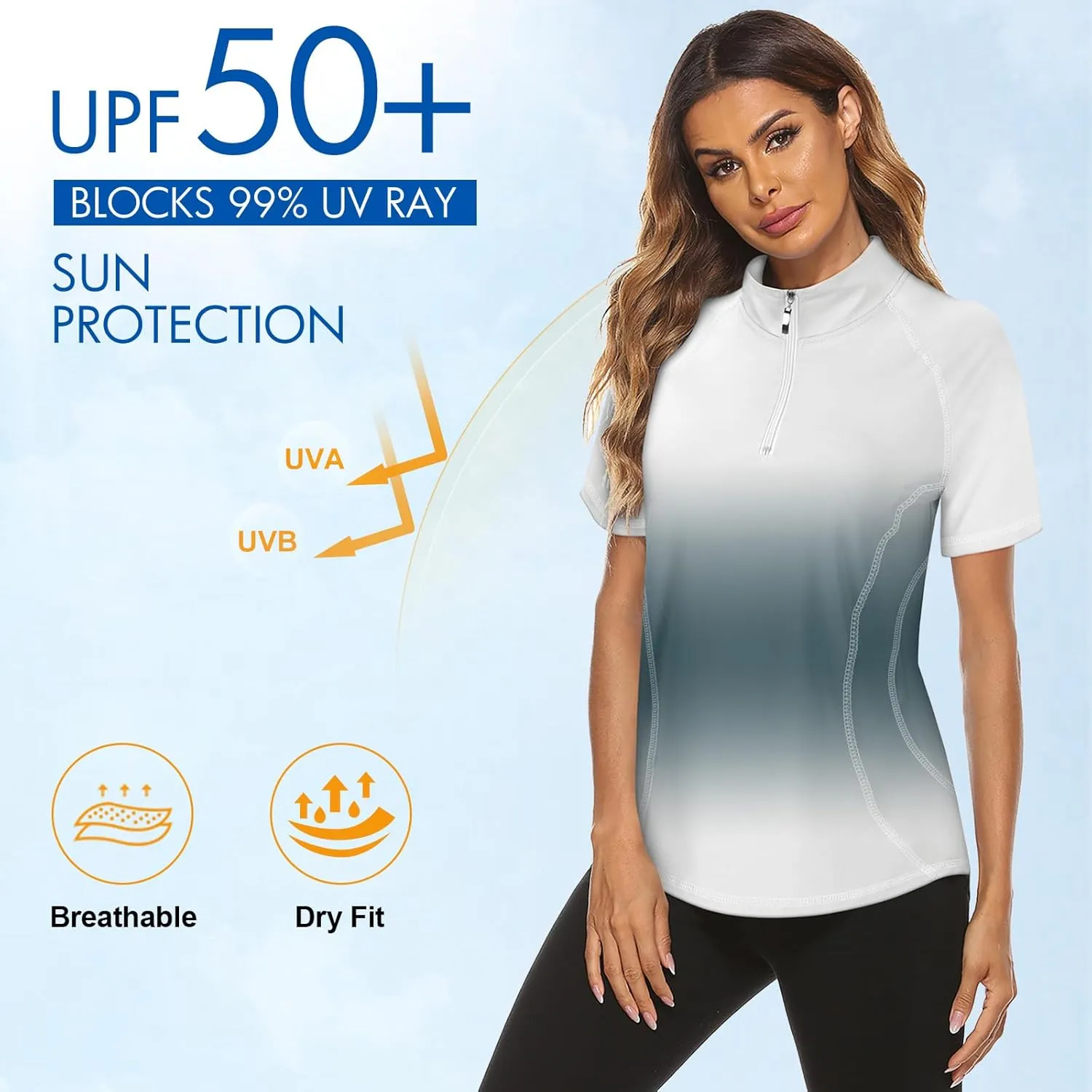 Koscacy Womens Quarter Zip Polo Shirts Short Sleeve Quick Dry Golf Tennis Athletic Tops (S-2XL)