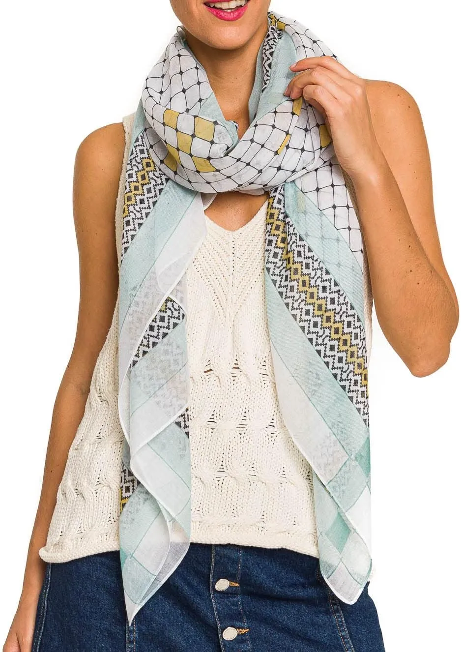 MELIFLUOS DESIGNED IN SPAIN Scarf for Women Lightweight Geometric Fashion Spring Summer Scarves Shawl Wraps