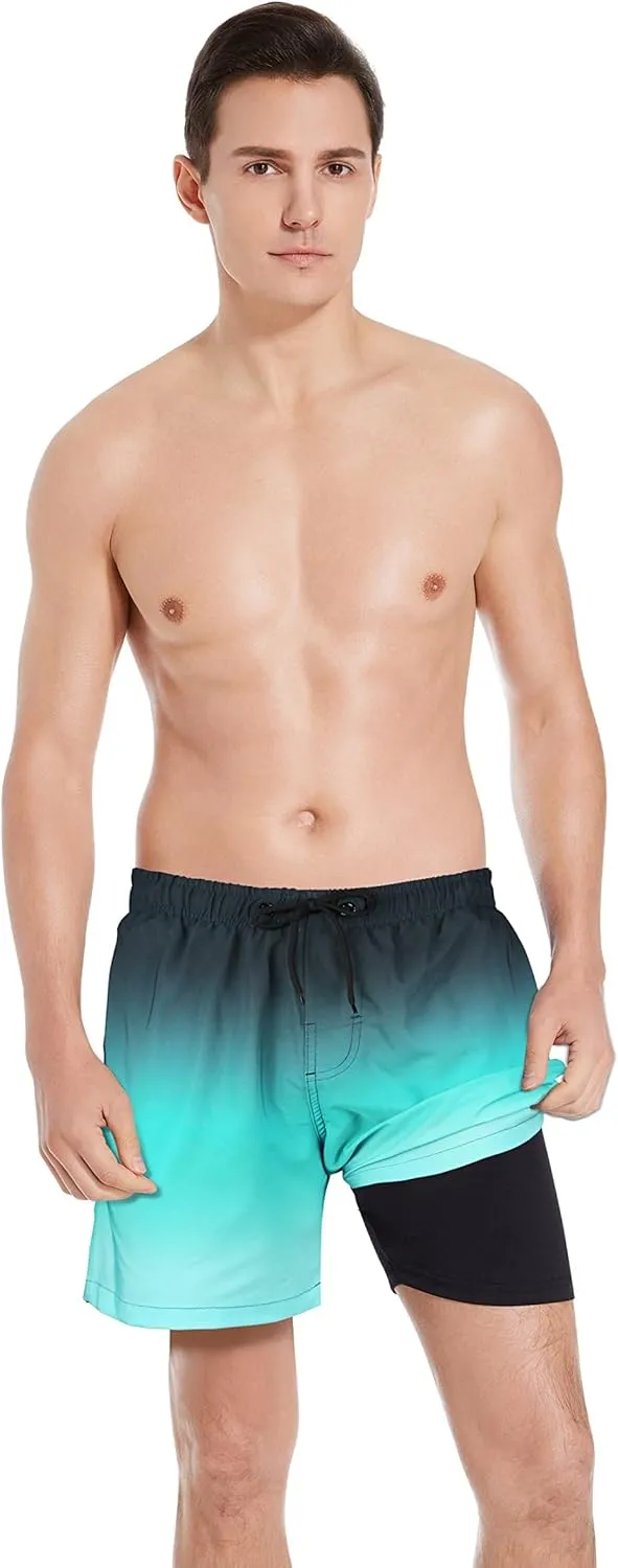 MILANKERR 5.5 inch Mens Swim Trunks with Compression Liner,Mens Bathing Suit Quick Dry Stretch Swimming Trunks