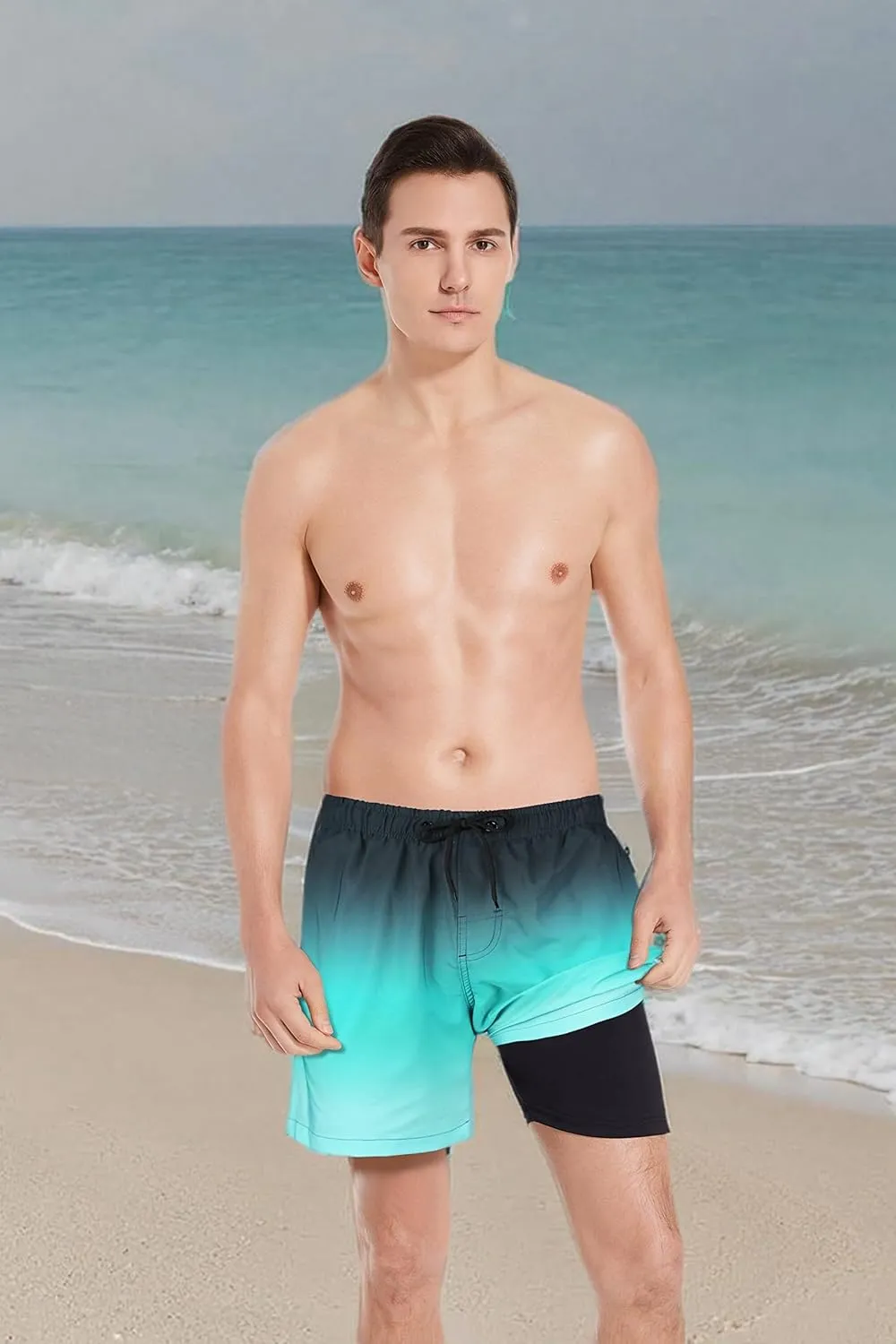MILANKERR 5.5 inch Mens Swim Trunks with Compression Liner,Mens Bathing Suit Quick Dry Stretch Swimming Trunks