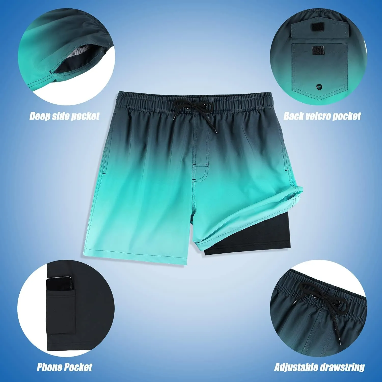 MILANKERR 5.5 inch Mens Swim Trunks with Compression Liner,Mens Bathing Suit Quick Dry Stretch Swimming Trunks