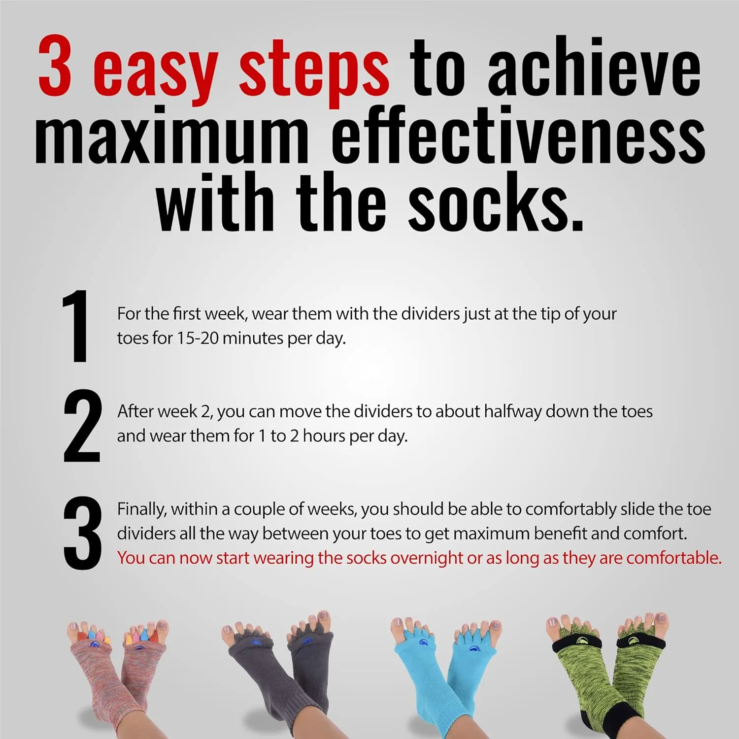 My Happy Feet Foot Alignment Socks with Toe Separators for Men or Women