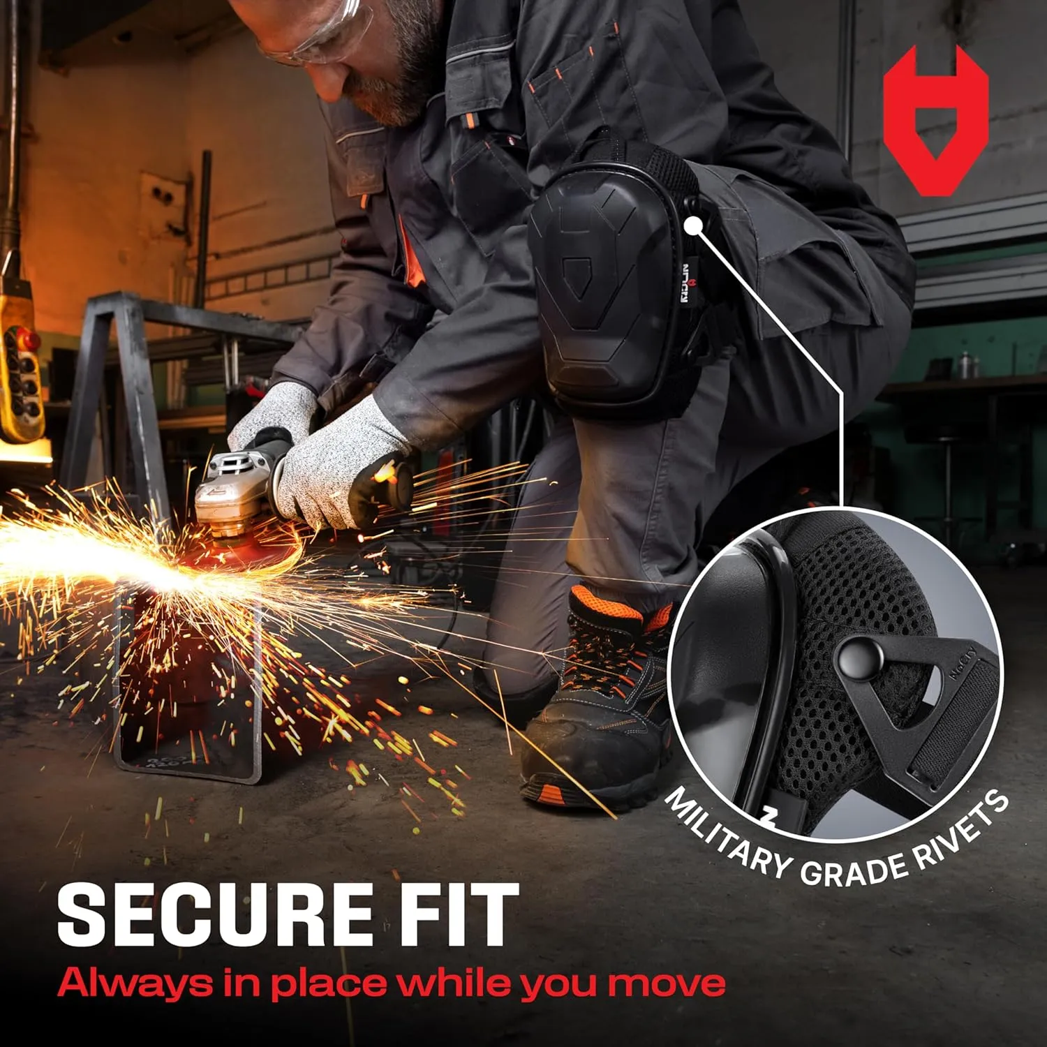 NoCry Professional Construction Knee Pads for Men and Women with Non-Slip Heavy Duty Cap and Ankle Support  Thick Foam and Gel Cushioning  Reinforced, Adjustable Straps and Military-grade Rivets