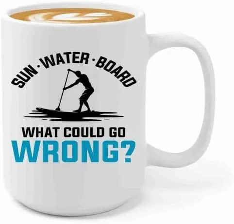 Paddleboard Coffee Mug 15oz White -Sun water board - Surfboard or Paddleboard Vintage stand up paddle surfing