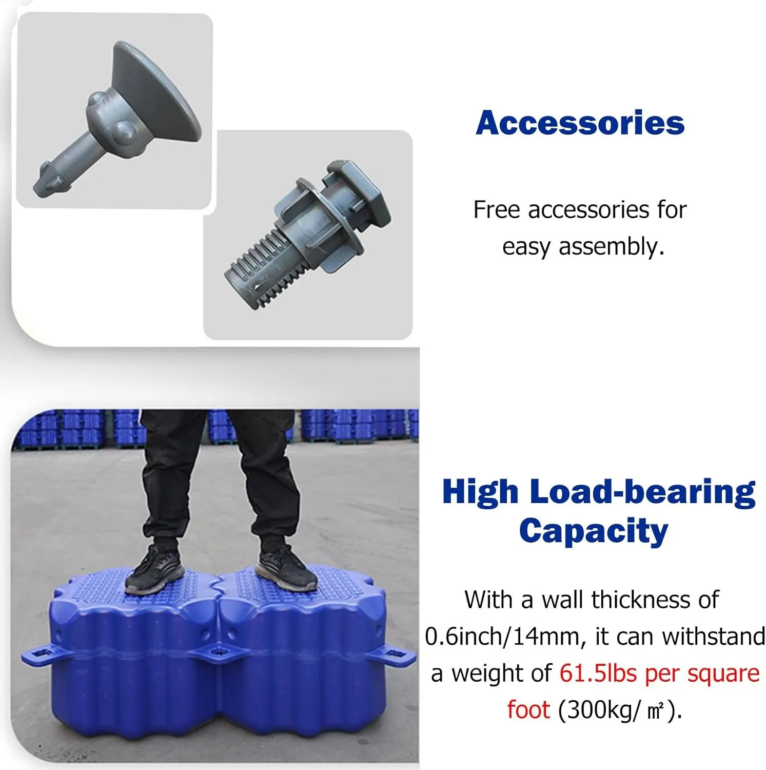 Portable Floating Dock Kit for Water Recreation/Fishing, Heavy Duty Pontoon Fishing Dock for Lakes, DIY Modular Plastic Water Pontoons(4pcs,Large)