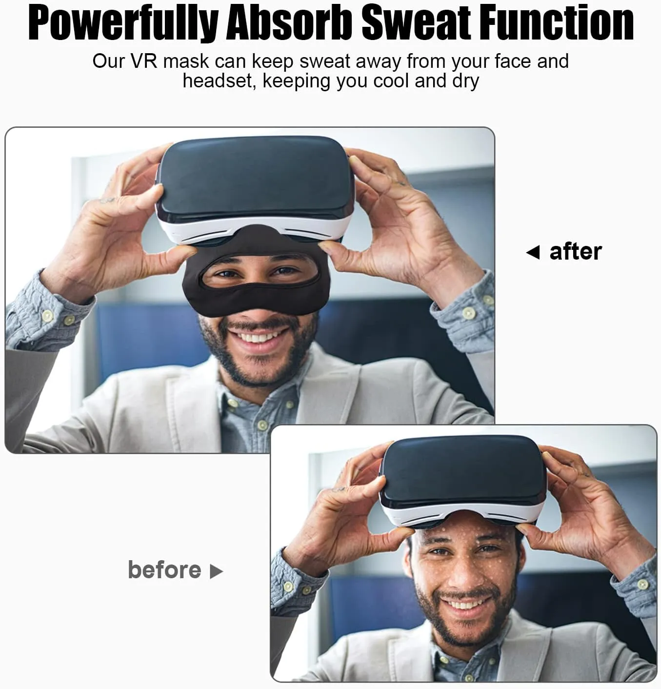 SAYAFAN VR Eye Mask, Adjustable Breathable VR Sweat Band for Meta/Oculus Quest 2/3/3S/Pro, HTC Vive, PS, Gear, VR Workouts (3PCS, Black)