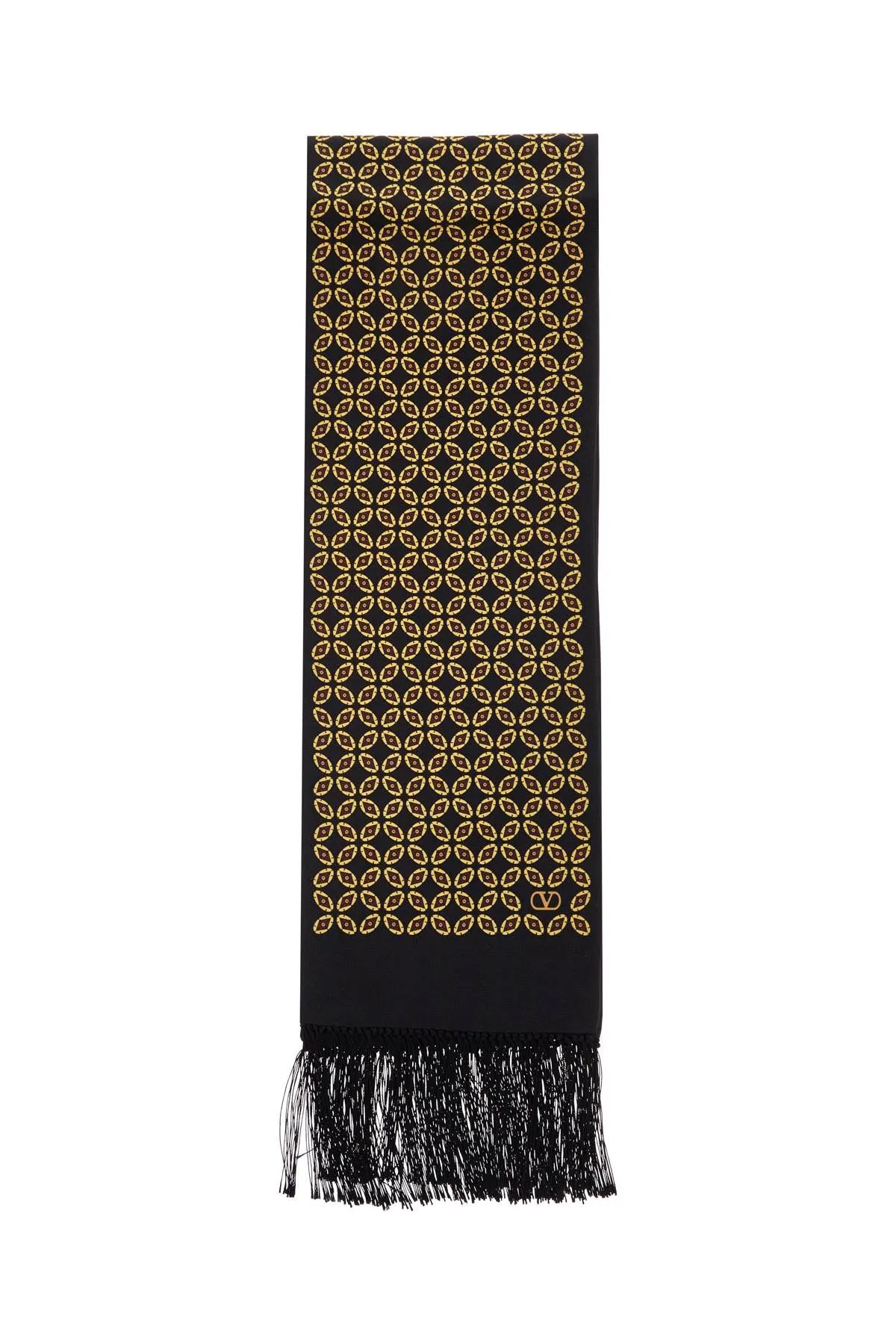 silk bandeau scarf with black, yellow, and orange geometric pattern 6Y2E600AATR NERO/GIALLO/ARANCIO