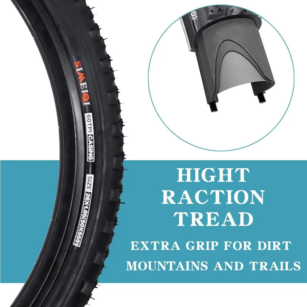 SIMEIQI 2 Pack 26"x1.95" 20"x2.125" Inch 60TPI for Mountain Bike Tires with 2 Levers and with or Without 2 Inner Tubes Gluless Patches for Mountain Trail Bicycle Replacement Tires