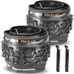 SIMEIQI 2 Pack 26"x1.95" 20"x2.125" Inch 60TPI for Mountain Bike Tires with 2 Levers and with or Without 2 Inner Tubes Gluless Patches for Mountain Trail Bicycle Replacement Tires