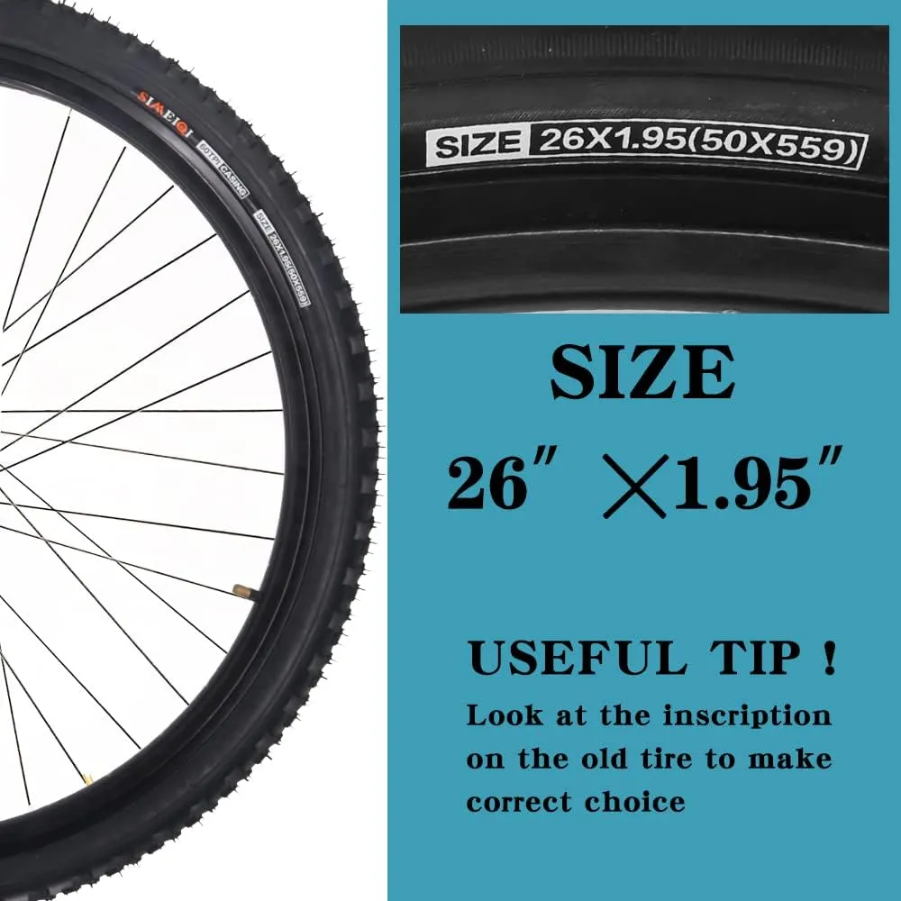 SIMEIQI 2 Pack 26"x1.95" 20"x2.125" Inch 60TPI for Mountain Bike Tires with 2 Levers and with or Without 2 Inner Tubes Gluless Patches for Mountain Trail Bicycle Replacement Tires
