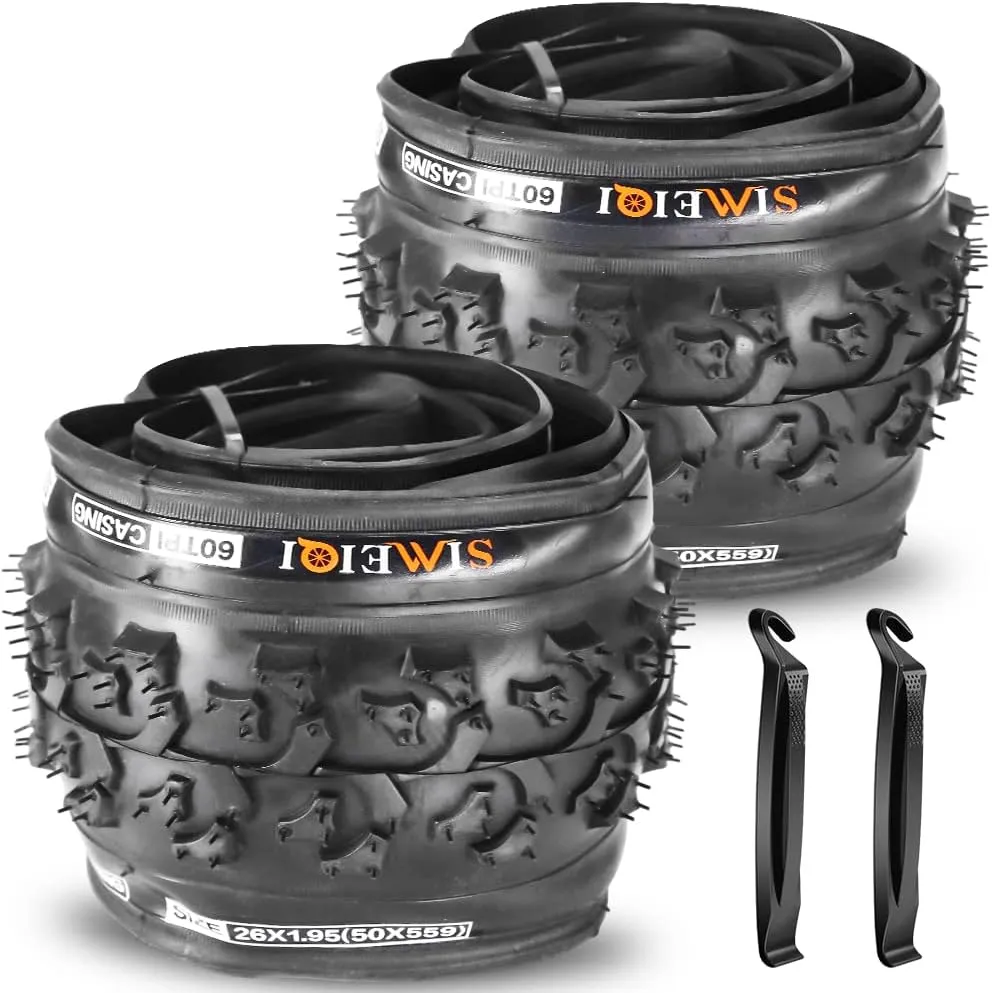 SIMEIQI 2 Pack 26"x1.95" 20"x2.125" Inch 60TPI for Mountain Bike Tires with 2 Levers and with or Without 2 Inner Tubes Gluless Patches for Mountain Trail Bicycle Replacement Tires