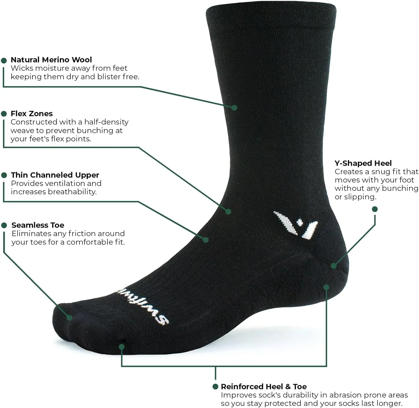Swiftwick- PURSUIT Crew Hiking & Cycling Crew Socks, Durable, Merino Wool