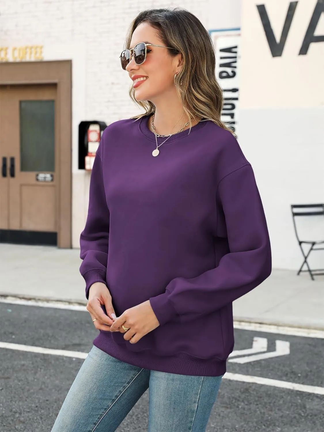 TICTICMIMI Women's Casual Crewneck Sweatshirts Long Sleeve Tops Loose Fit Fall Shirts