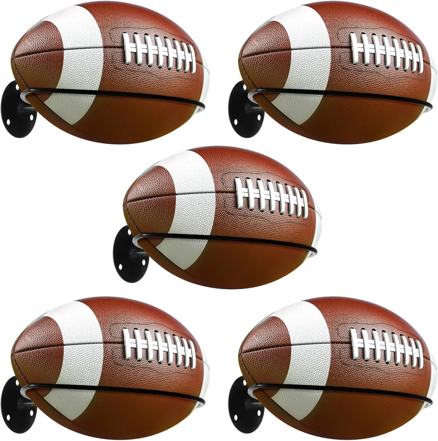Wall Mounted Football Holders, 5 Pcs Rugby Display Racks with Expansion Screws, Space Saving Sports Ball Storage Stands, Universal Organization and Storage Units for Soccer, Basketball