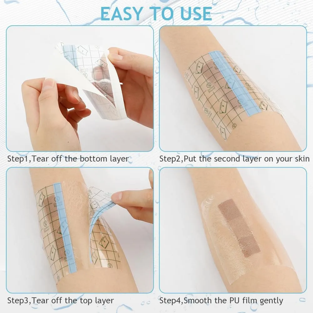 Waterproof Bandages for Swimming,50Pcs 3.93.9Inch Tattoo Aftercare Waterproof Bandages Post Surgical,Second Skin Tattoo Cover Up,Wound Seal,Transparent Film Dressing,Clear Band Aids,Waterproof Patch