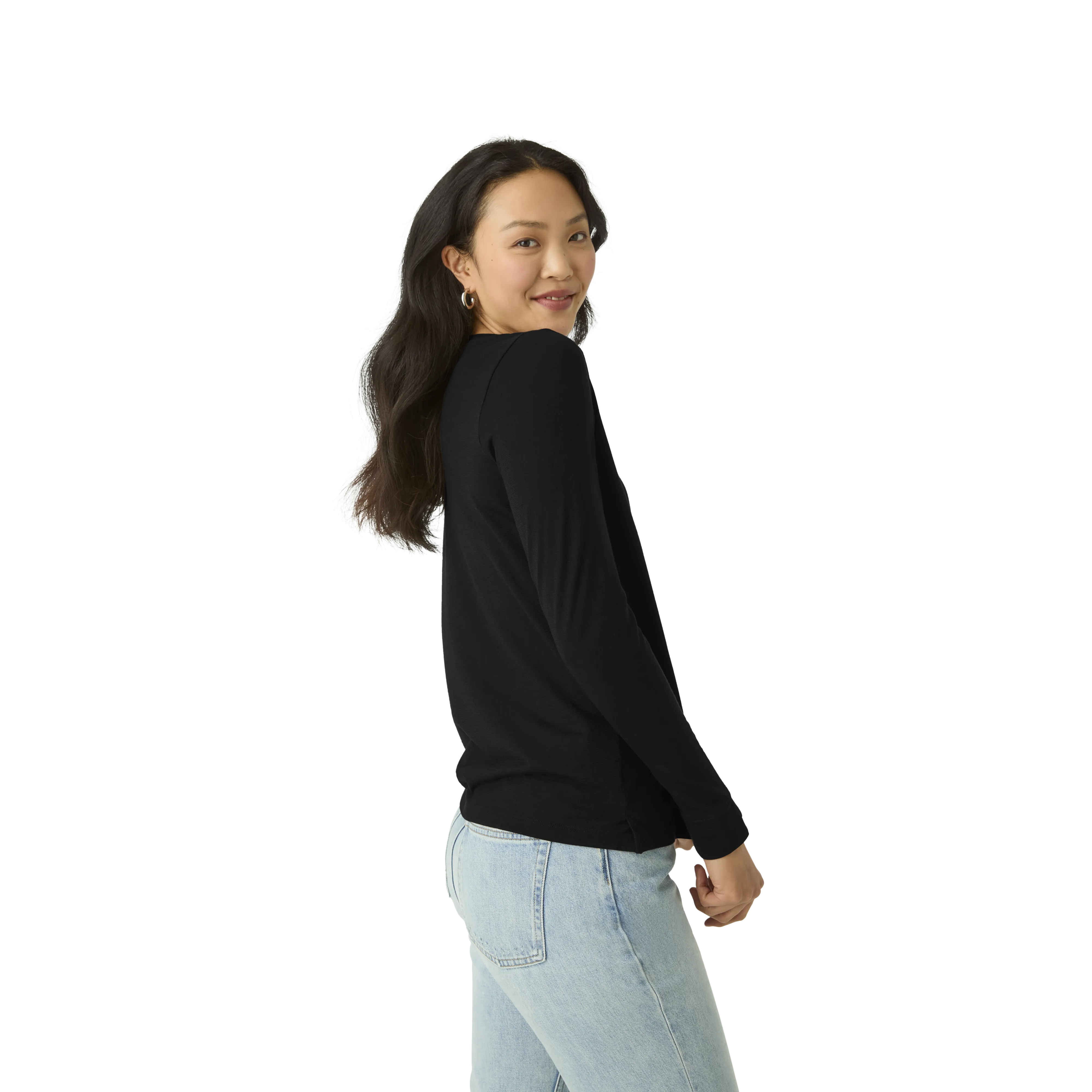 Women's Merino Wool Blend Crew Neck Long Sleeve T-Shirt