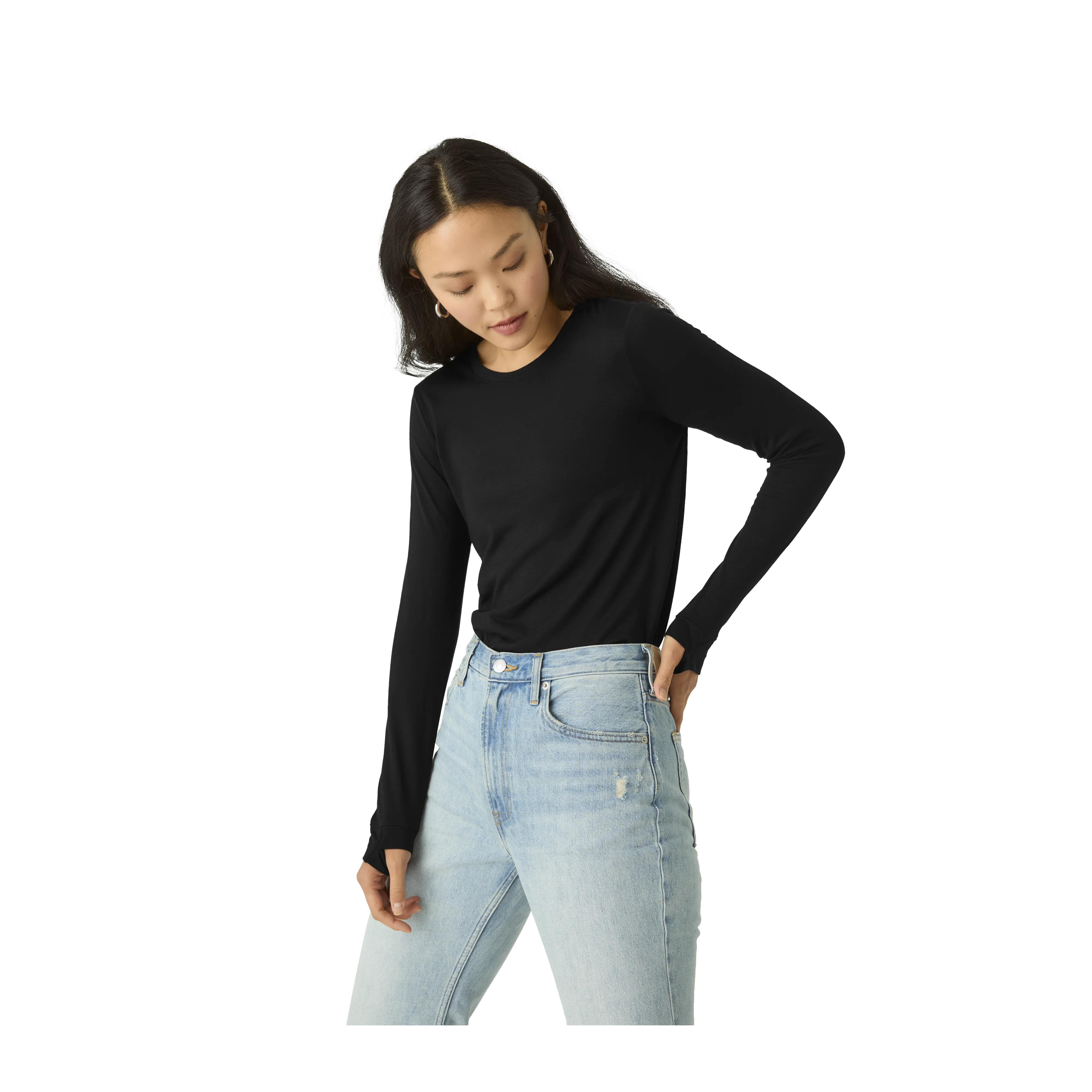 Women's Merino Wool Blend Crew Neck Long Sleeve T-Shirt