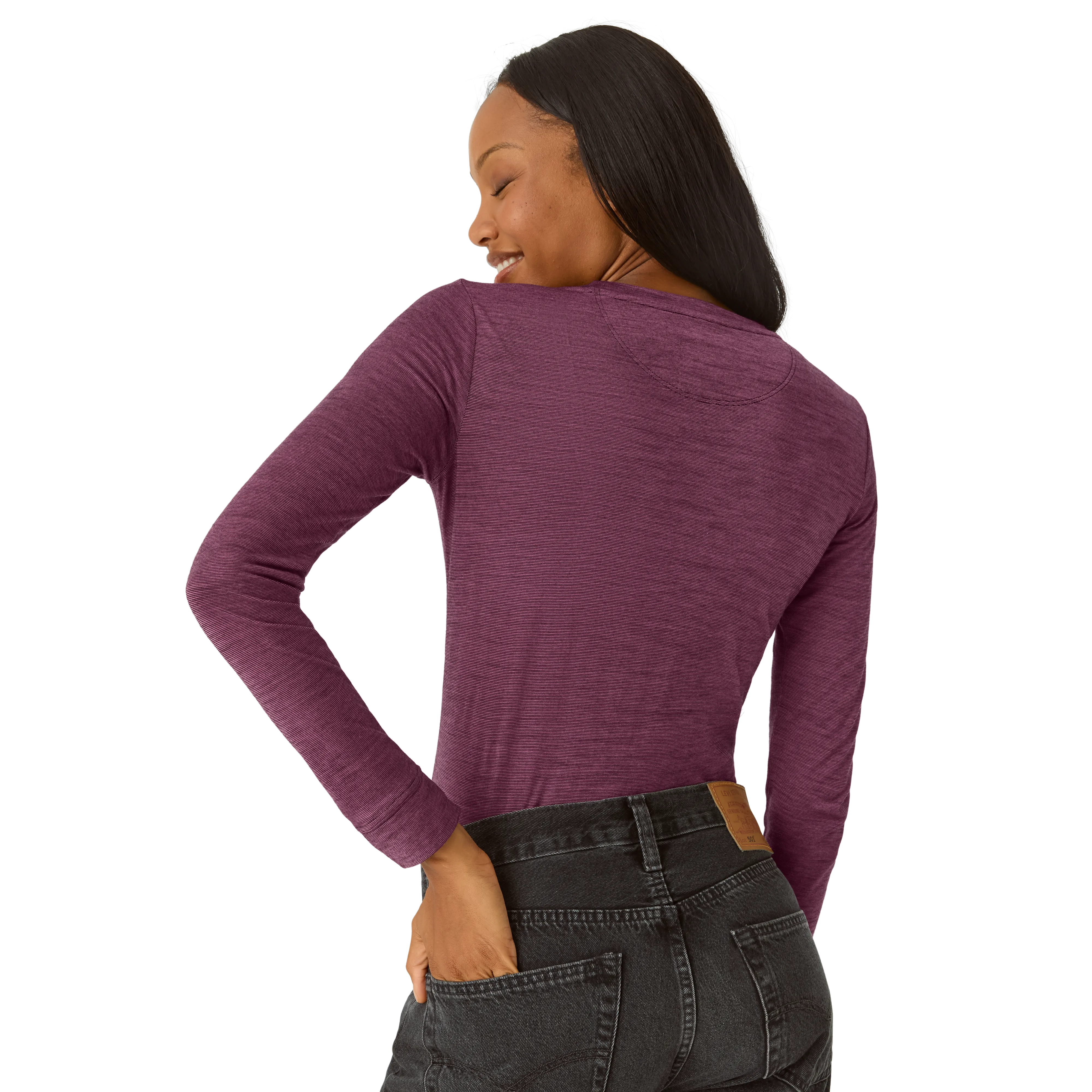 Women's Merino Wool Blend Crew Neck Long Sleeve T-Shirt