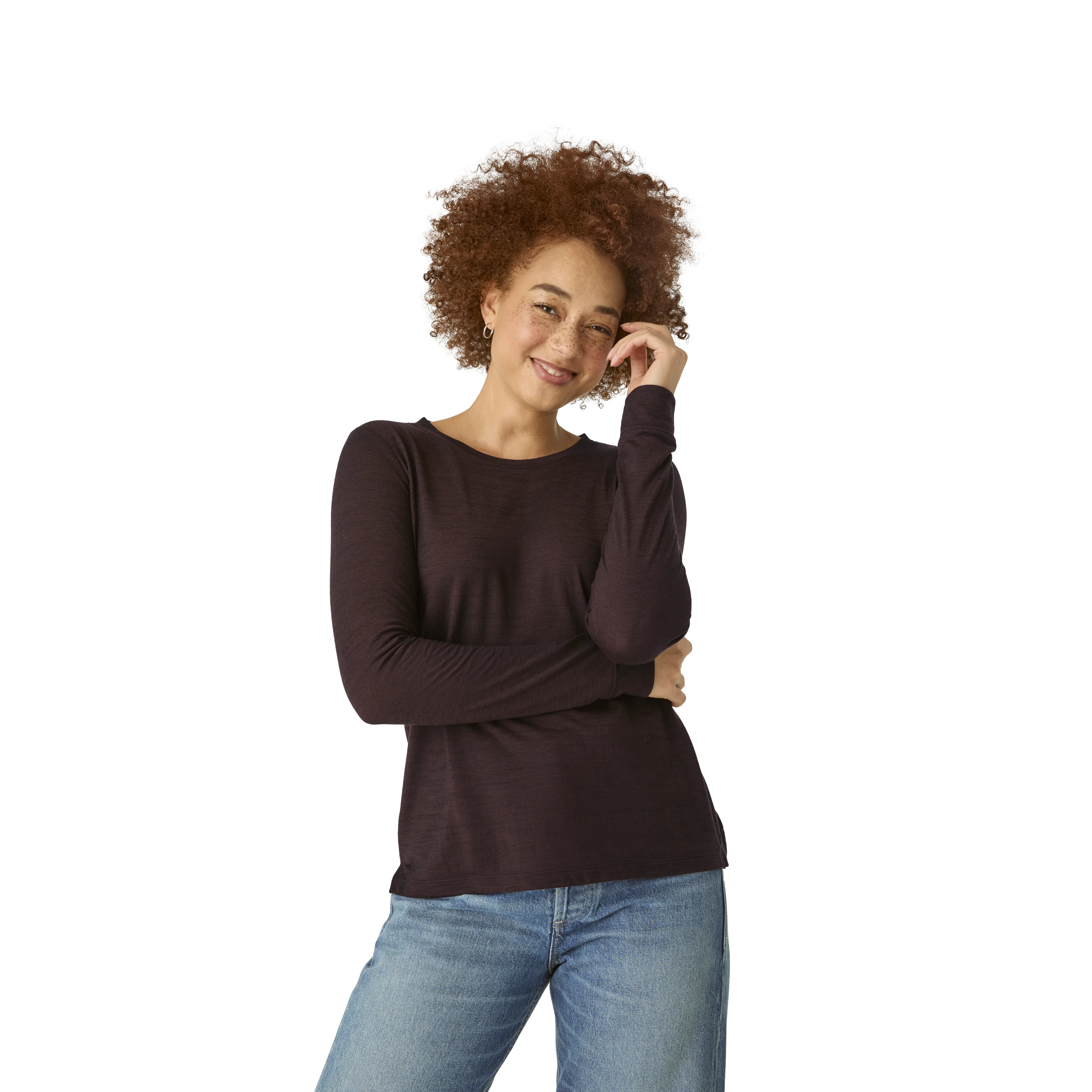 Women's Merino Wool Blend Crew Neck Long Sleeve T-Shirt